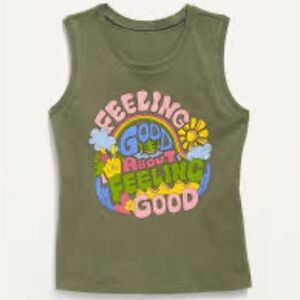 Old Navy Kids Tank Top - Olive with Colorful Graphic